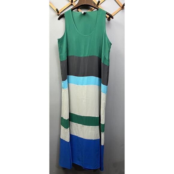 DG2 Diane Gilman Dress Womens Large 2Maxi Color Block Green Blue Sleeveless - Picture 1 of 5